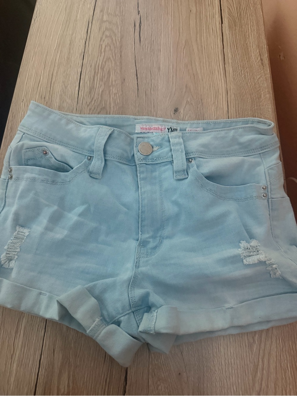 WannaBettaButt Light Blue Denim Women’s Rolled-Hem Shorts